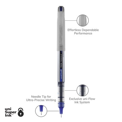 uni-ball Vision Needle Rollerball Pens, Fine Point, 0.7mm, Blue Ink, Dozen (1734904)