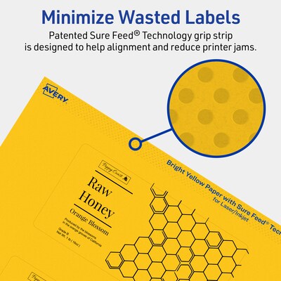 Avery Laser/Inkjet Rectangle Multipurpose Labels, 2.5" x 5", Bright Yellow, 30/Pack (94246)