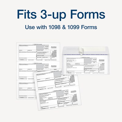 Adams 2025 1099 Tax Envelopes, 3-Up Format, Double-Window, Security Tinted, Peel & Seal, White, 25/Pack (STAX3-25)