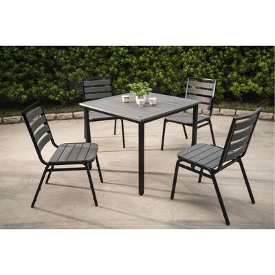 Lorell Faux Wood Outdoor Four Legged Chair, Charcoal Gray/Black, 4/Carton (LLR42687)