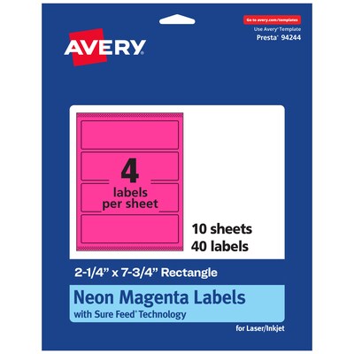 Avery Rectangle Laser/Inkjet Multipurpose Labels, 2.25 x 7.75, Neon Magenta (40/Pack)