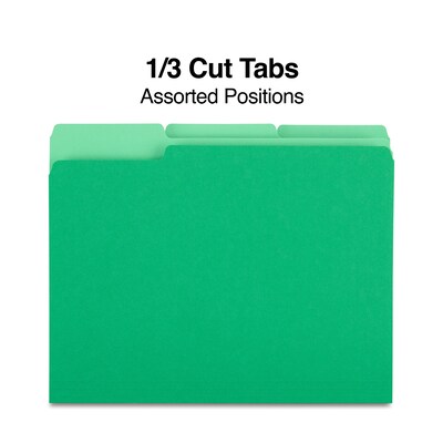 Quill Brand® File Folders, Assorted Tabs, 1/3-Cut, Letter Size, Green, 100/Box (740913BGR)