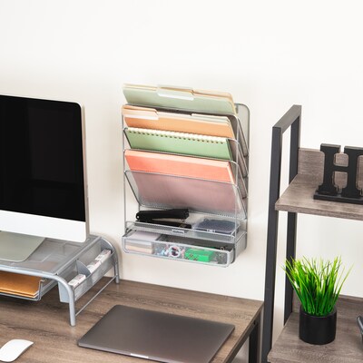 Mind Reader 7-Compartment Metal Desk Shelf, Silver (MAGROUND-SIL)