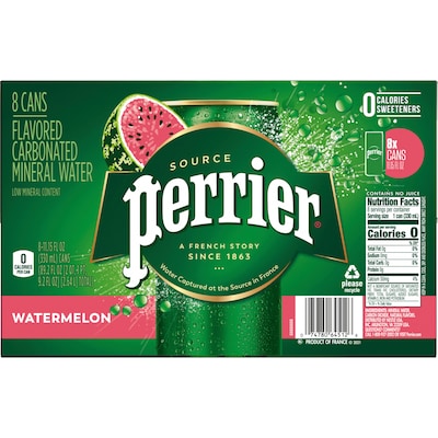 Perrier Carbonated Mineral Water, Watermelon, 330 ml, 8/Pack (12317895)