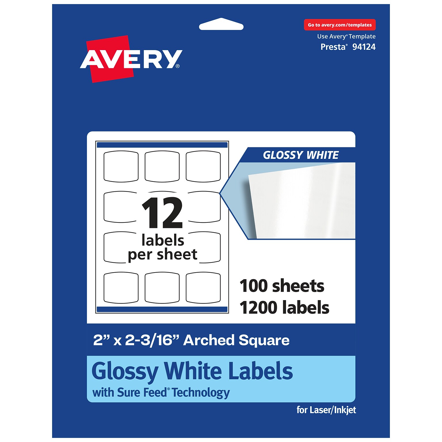 Avery Laser/Inkjet Multipurpose Labels, White, 12 Labels/Sheet, 100 Sheets/Pack (94124-WGP100)