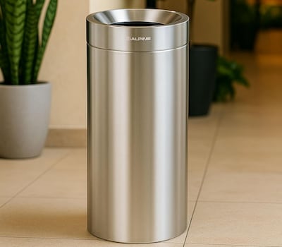 Alpine Industries Stainless Steel Trash Can with Open Lid, 27 Gallon, Silver (ALP475-27)