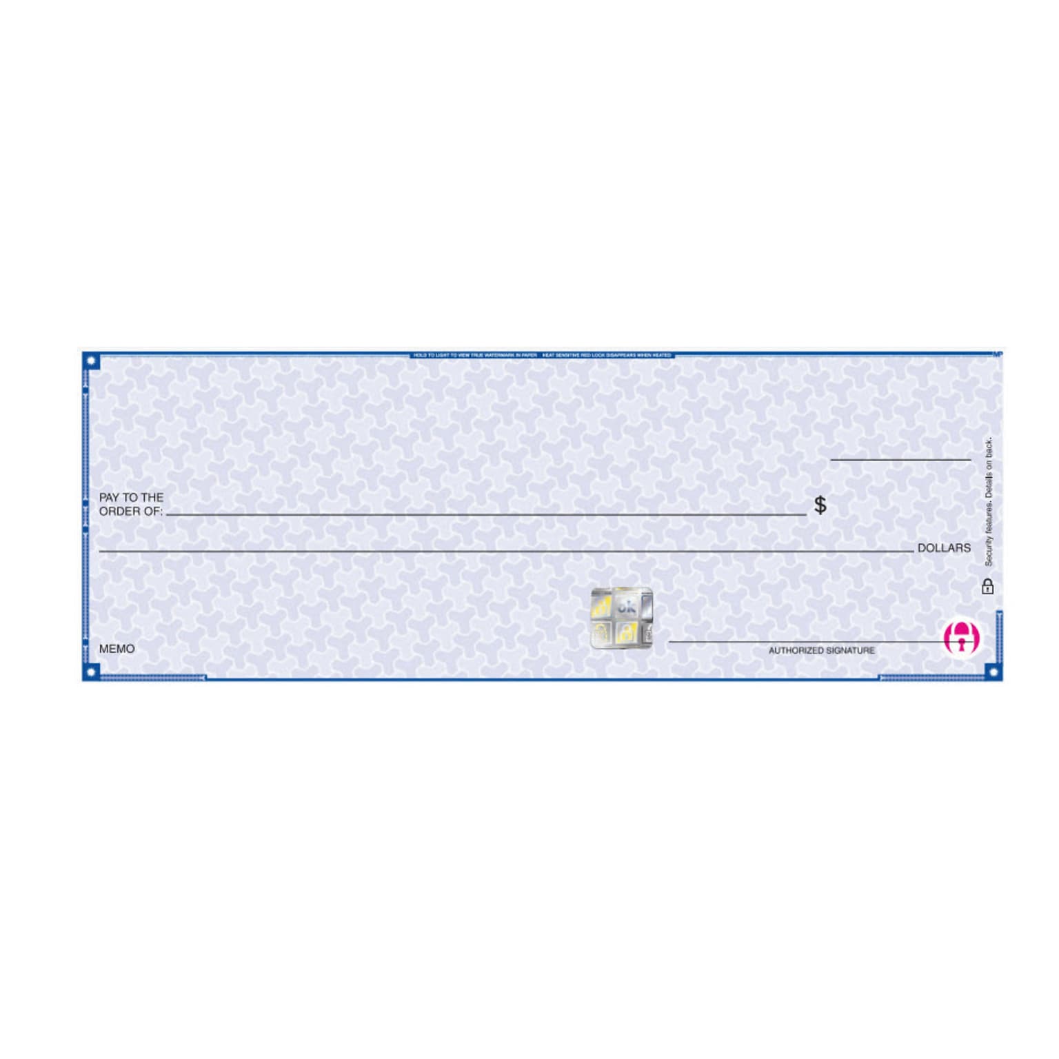 Custom High Security Lined Laser Top Check, 1 Ply, 1 Color Printing, 8-1/2 x 11, 500/Pk
