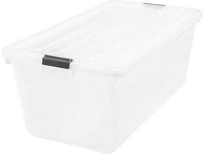 Iris Stackable Plastic Storage Box, 13 x 33.5 x 17.8, 91 Qt., Clear, 4/Pack (100201)