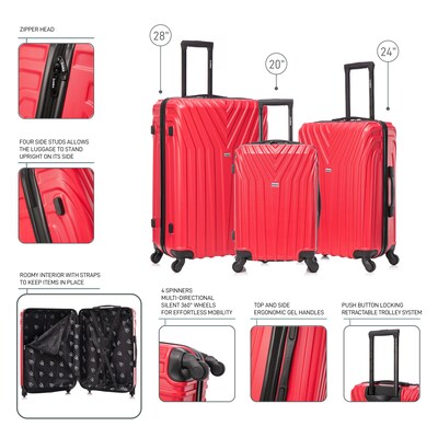 InUSA Vasty 3-Piece Hardside Spinner Luggage Set, TSA Checkpoint Friendly, Red (IUVASSML-RED)