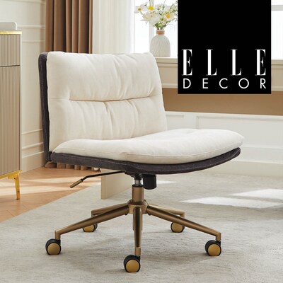 Elle Decor Ariana Armless Ergonomic Fabric Swivel Computer and Desk Chair, Cream (60121-CRM)