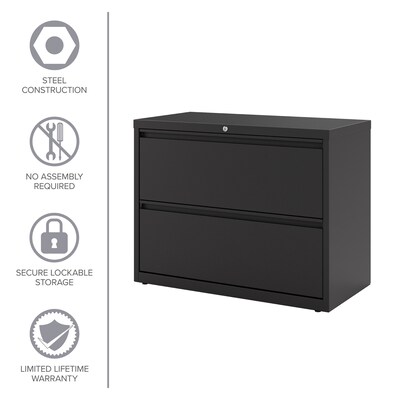 Hirsh 36" Wide 2-Drawer Metal Lateral File Cabinet, Letter/Legal and A4 Hanging Folders, Matte Black (25837)