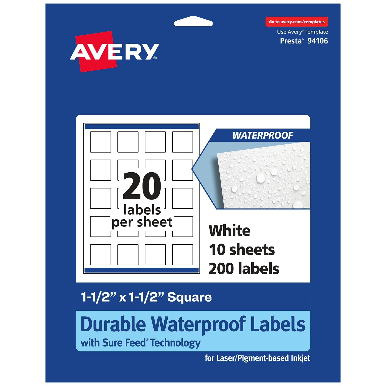 Avery Laser/Inkjet Square Multipurpose Labels, 1.5 x 1.5, White, 200 Labels/Pack  (94106)