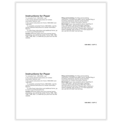ComplyRight 2024 1099-MISC Tax Form, 1-Part, 2-Up, Payer Copy C, 50/Pack (511250)