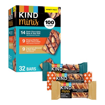KIND Minis Gluten Free Nut Bar Variety Pack, 32 Bars/Box (220-00799)