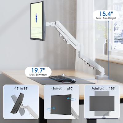 FlexiSpot MA1 Single Adjustable Arm, Up to 32" Monitor, White (MA1W-S-DP)