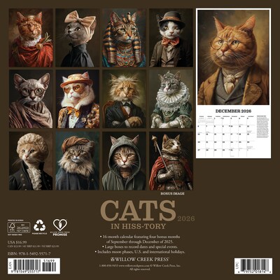 2026 Willow Creek Cats in Hiss-tory 12 x 12 Monthly Wall Calendar (55717)