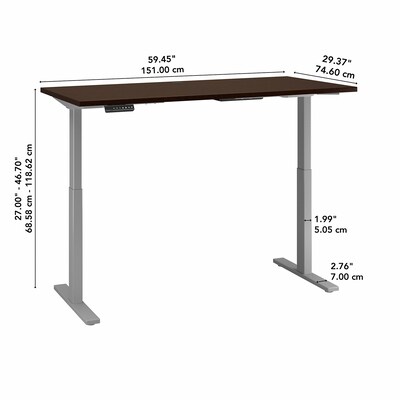 Bush Business Furniture Move 60 Series 60"W Rectangular 27''-47''H Adjustable Standing Desk, Mocha Cherry (M6S6030MRSK)