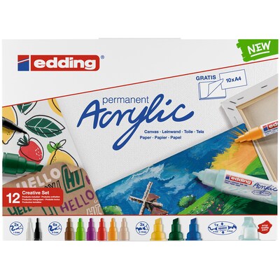 edding Acrylic Paint Marker, Creative Colors, 12/Pack (EDD4CS12B)