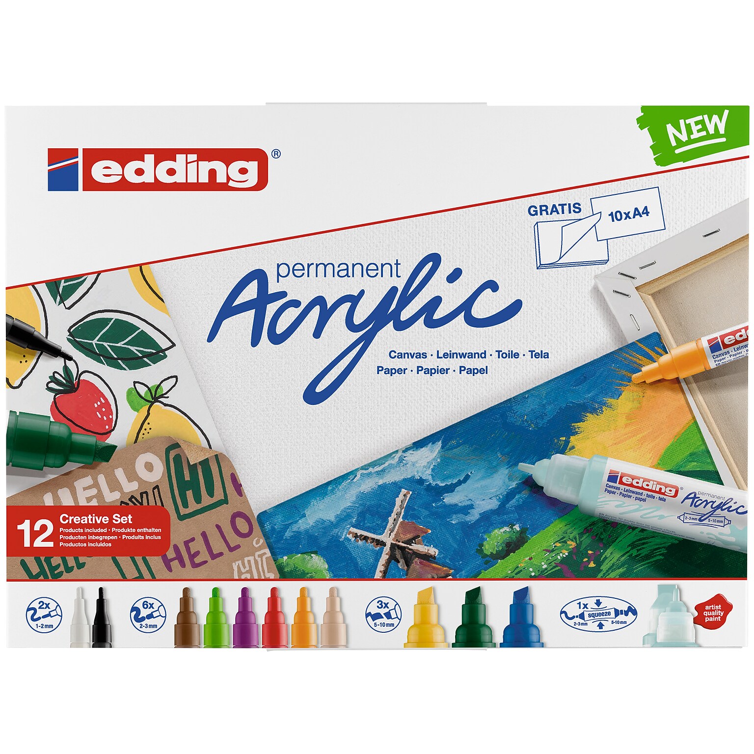 edding Acrylic Paint Marker, Creative Colors, 12/Pack (EDD4CS12B)