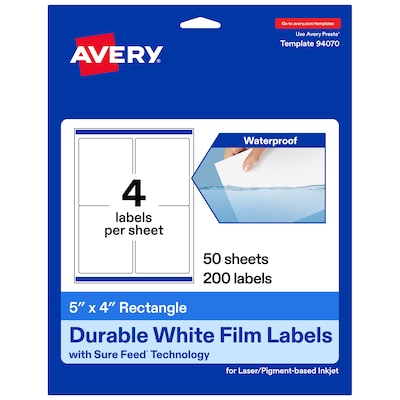Avery Rectangle Laser/Inkjet Multipurpose Labels, White, 4 Labels/Sheet, 50 Sheets/Pack (19479311237)