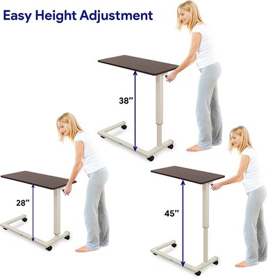 Medacure Adjustable Bedside Table w/ Wheels, 50 lb. Capacity, Mahogany (OB2845)