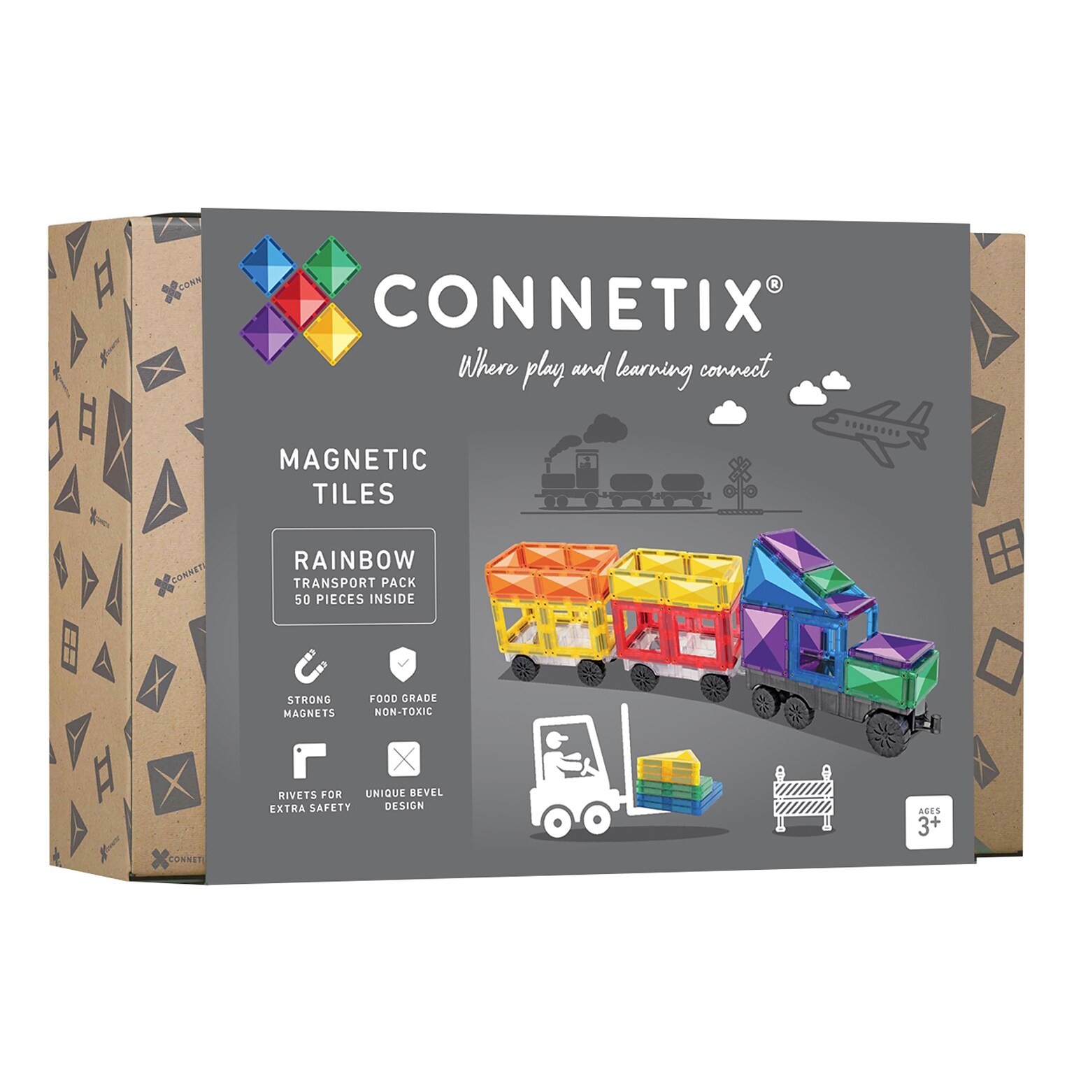 Connetix Magnetic Tiles Rainbow Transport Pack, 50 Pieces (CNTR00050TR)