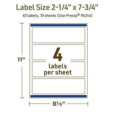 Avery Dissolvable Rectangle Multipurpose Labels, 2.25" x 7.75", Off-white, 40/Pack (94244)