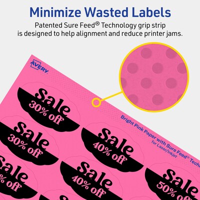 Avery Oval Scalloped Laser/Inkjet Multipurpose Labels, 1-1/8" x 2-1/4", Bright Pink (420/Pack)