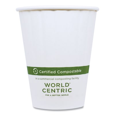 World Centric Compostable Paper Hot Cups, 12 oz., White, 1000/Carton (CU-PA-12D)