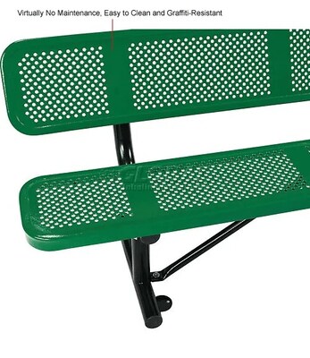 Global Industrial 6' Outdoor Steel Picnic Bench w/ Backrest, Perforated Metal, Green (694557GN)