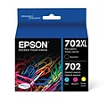 Epson T702XL/T702 Black High Yield and Cyan/Magenta/Yellow Standard Yield Ink Cartridge, 4/Pack (T70