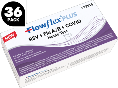 Flowflex Plus 4 in 1 RSV + Flu A/B + Covid Test, 36-Packs of 5 Kit/Test (180 Kit/Test Total)