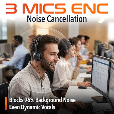 Delton 62Y MS Teams Noise-Canceling On-Ear Computer Headset with 3-Mics, USB Type-A & Type C, Black (DHS62Y)