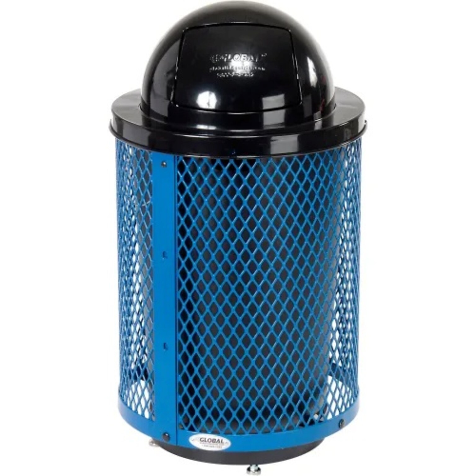 Global Industrial Outdoor Diamond Steel Trash Can w/ Dome Lid & Base, 36 Gallon, Blue (261948BLD)