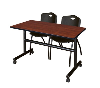 Regency Kobe 48 Flip Top Mobile Training Table- Cherry & 2 M Stack Chairs- Black
