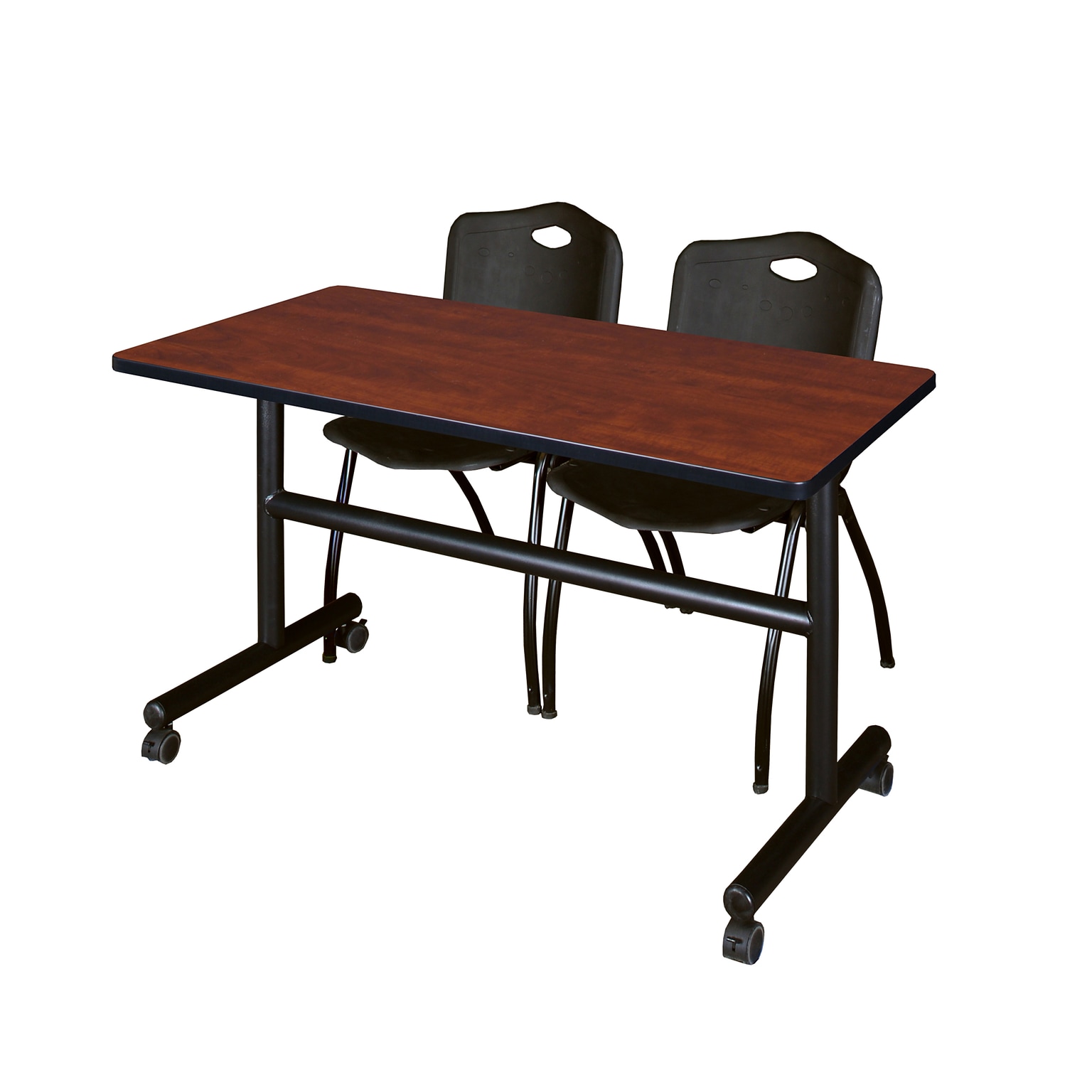 Regency Kobe 48 Flip Top Mobile Cherry Training Table & 2 M Stack Chairs, Black (MKFT4824CH47BK)