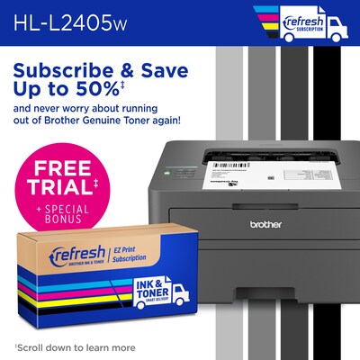 Brother RHL-L2405W Refurbished Wireless, Black & White, Print-Only, Laser Printer, Refresh Subscription Ready