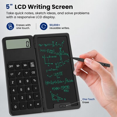 SaharaCase Scientific Calculator with 5-Inch LCD Writing Tablet, 12-Digit Foldable Calculator, White, (KB78)