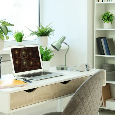 Simple Designs Sleek Essentials LED Desk Lamp, 15.2", with USB Ports, Sage Green (LD1072-SGE)