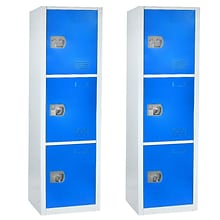 AdirOffice 72 3-Tier Key Lock Blue Steel Storage Locker, 2/Pack (629-203-BLU-2PK)