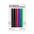 TRU RED™ Tank Permanent Markers, Chisel Tip, Assorted, 5/Pack (TR54526)