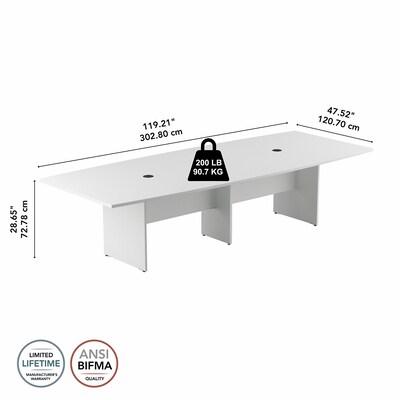 Bush Business Furniture 120W x 48D Boat Shaped Conference Table with Wood Base, White (99TB12048WHK)