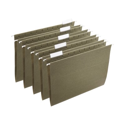 Staples® 100% Recycled Hanging File Folders, Letter, 1/5-Cut Tab, Letter Size, Standard Green, 25/Bo