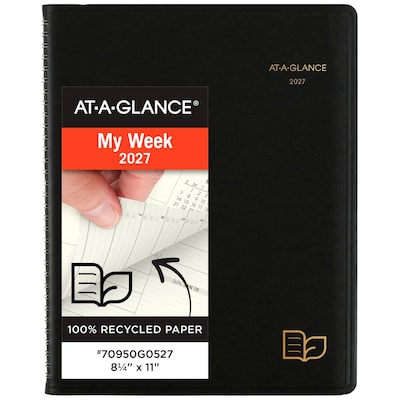 2027 AT-A-GLANCE Recycled 8.25 x 11 Weekly & Monthly Appointment Book Planner, Faux Leather Cover, Black (70-950G-05-27)
