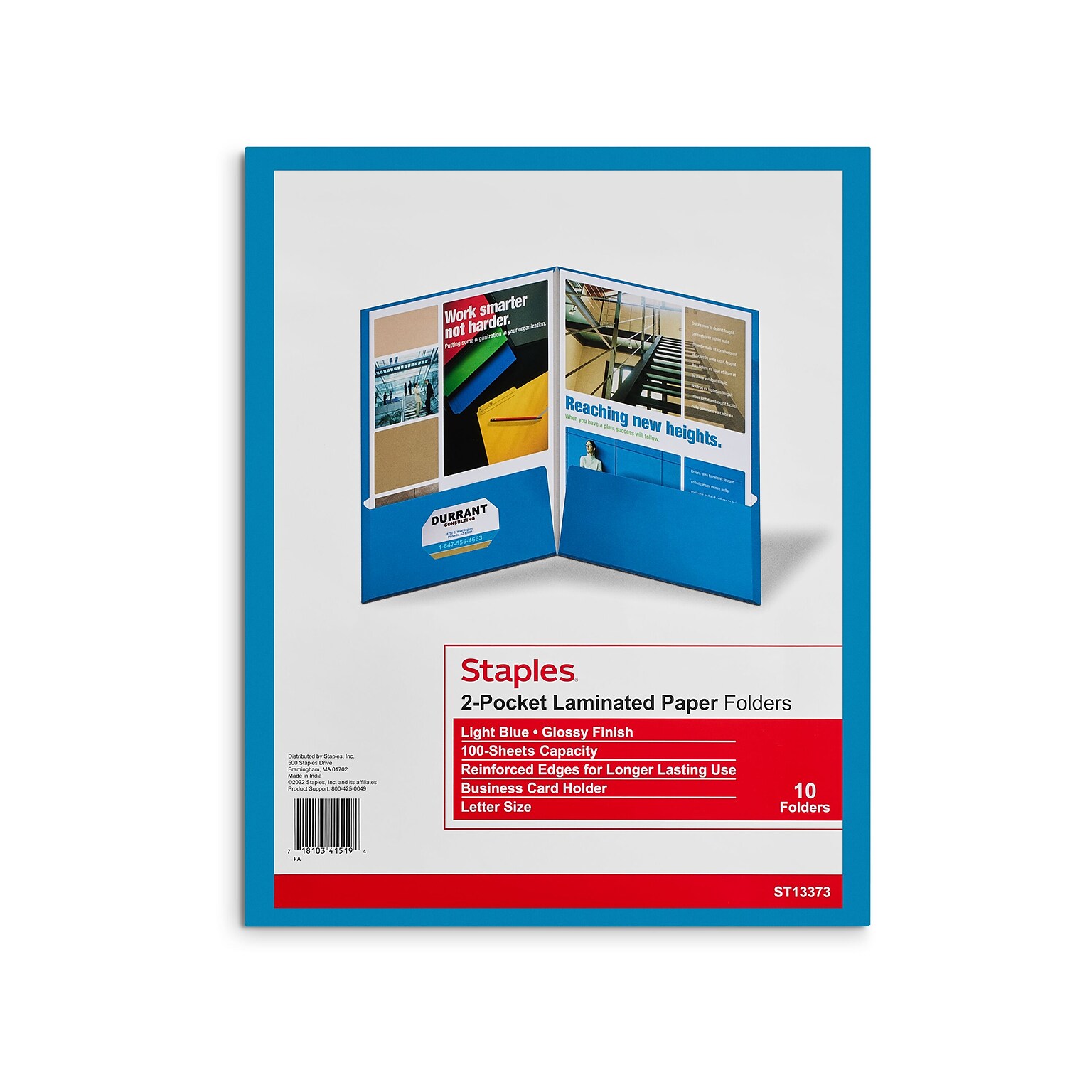 Staples Glossy 2-Pocket Paper Folder, Light Blue, 10/Pack (13373-CC)