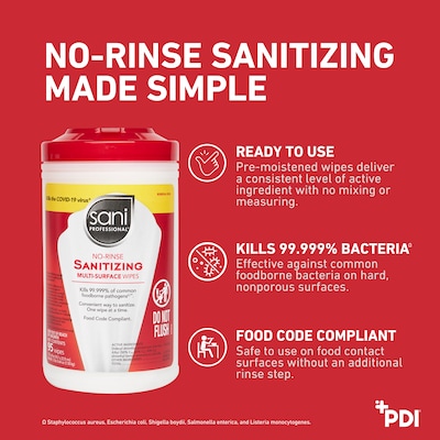 Sani Professional Sani-Wipe Multi-Surface Sanitizing Wipes, 95 Wipes/Pack, 6/Carton (P56784CT)