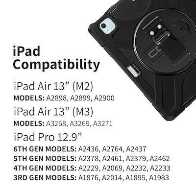CODi iPad Essentials Bundle: Rugged Case iPad Air 13" (M2, M3), iPad Pro 12.9" (3-6 Gen) + Screen Protector, Black  (TK000009)