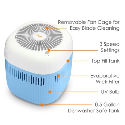 Crane Top Fill Evaporative Cool Mist Tower Humidifier 0.5-Gallon, 250 sq. ft., Blue (EE-5403)