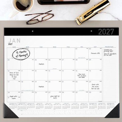 2027 AT-A-GLANCE Contemporary 21.75 x 17 Monthly Desk Pad Calendar, White/Black (SK24X-00-27)