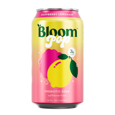 Bloom Pop Prebiotic Raspberry Lemonade Soda, Caffeine Free, 12 oz., 12 Cans/Carton (20040251)